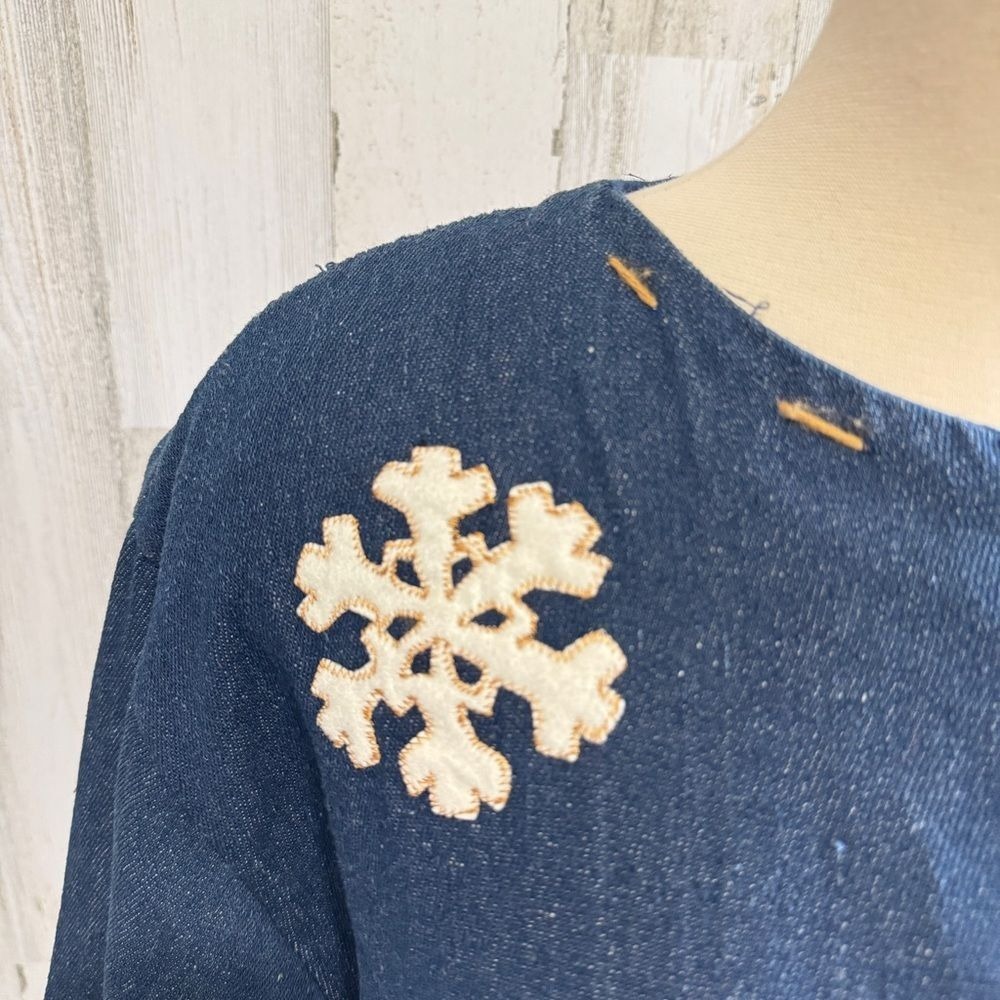 Vintage Snowman Cardigan denim One Size Fits Most Fun Holiday Sweater - Picture 7 of 9
